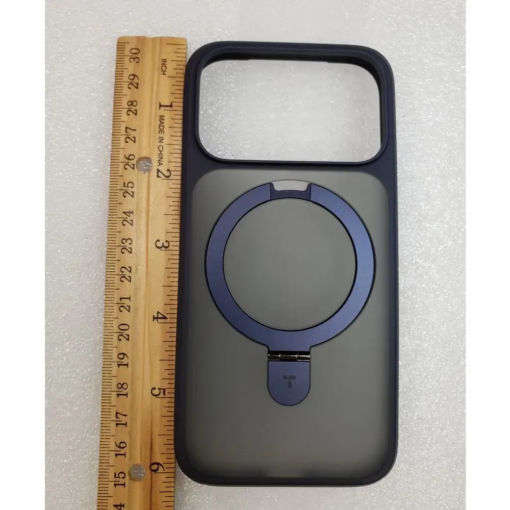 TORRAS Magnetic Stand Case for iPhone 17 Pro – Navy Blue / Matte Frosted Clear